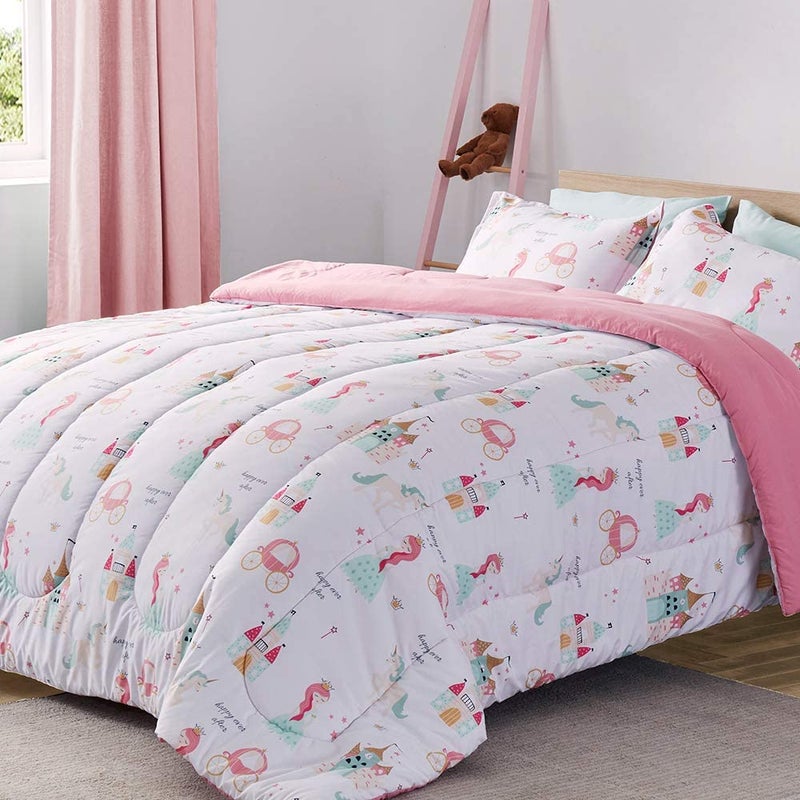 SLEEP ZONE Kids Bedding Comforter Set Full/Queen Size - Super Cute & Soft Kids Bedding Bed in a Bag 7 Pieces Set with Comforter, Sheet, Pillowcase & Sham (Princess Castle) - Image 2